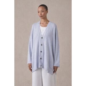 Eskandar Linen Melange One Size Oversized Cardigan Sweater Grey Purple Knit